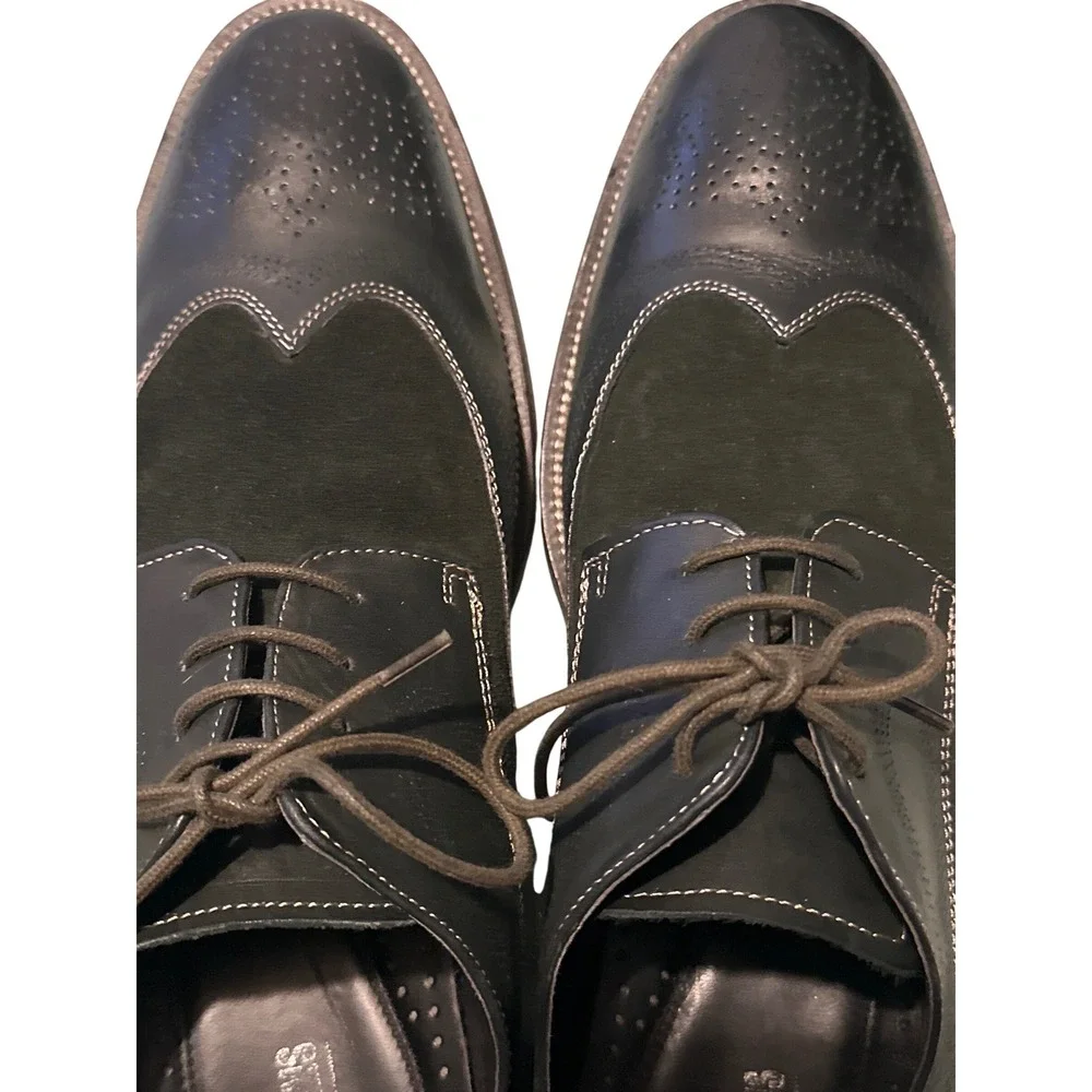 Stacy Adams Mens Black Leather Suede Wingtip Oxford Dress Shoes Brogue